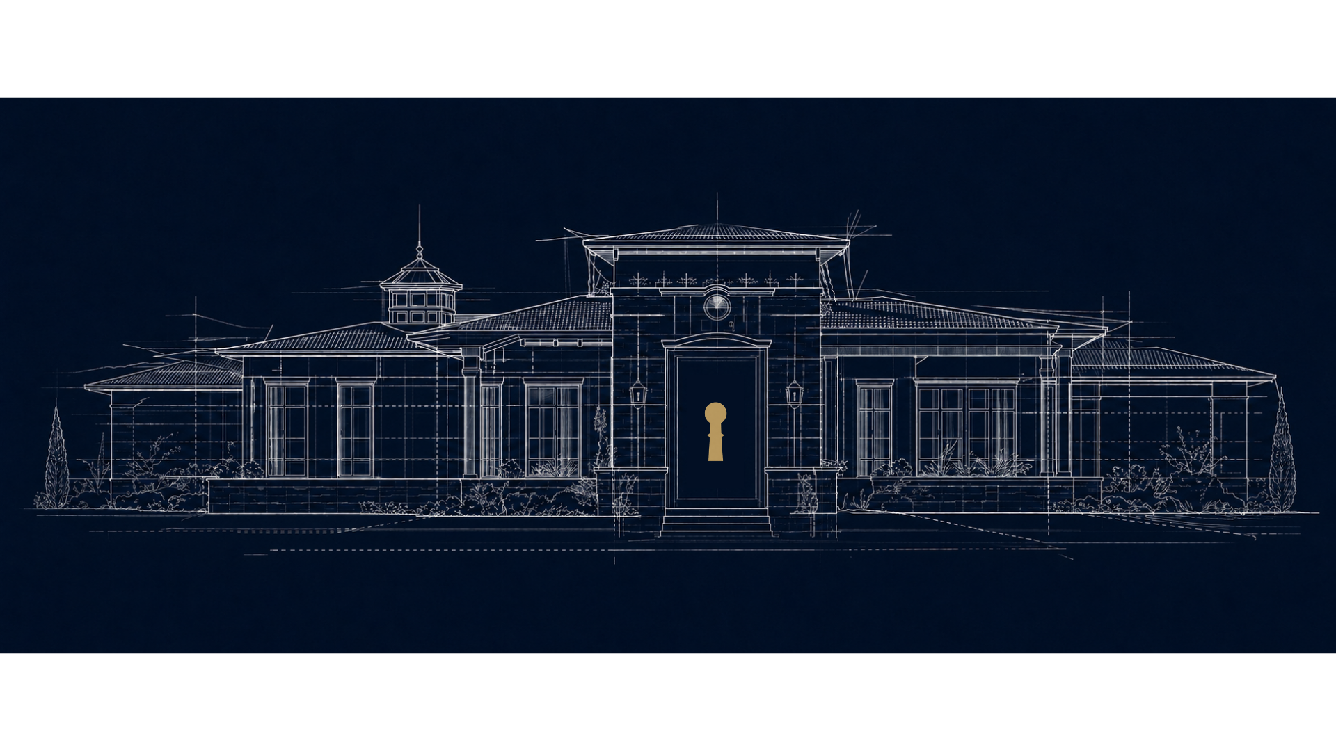 A private residence at dusk, Parker keyhole at the door