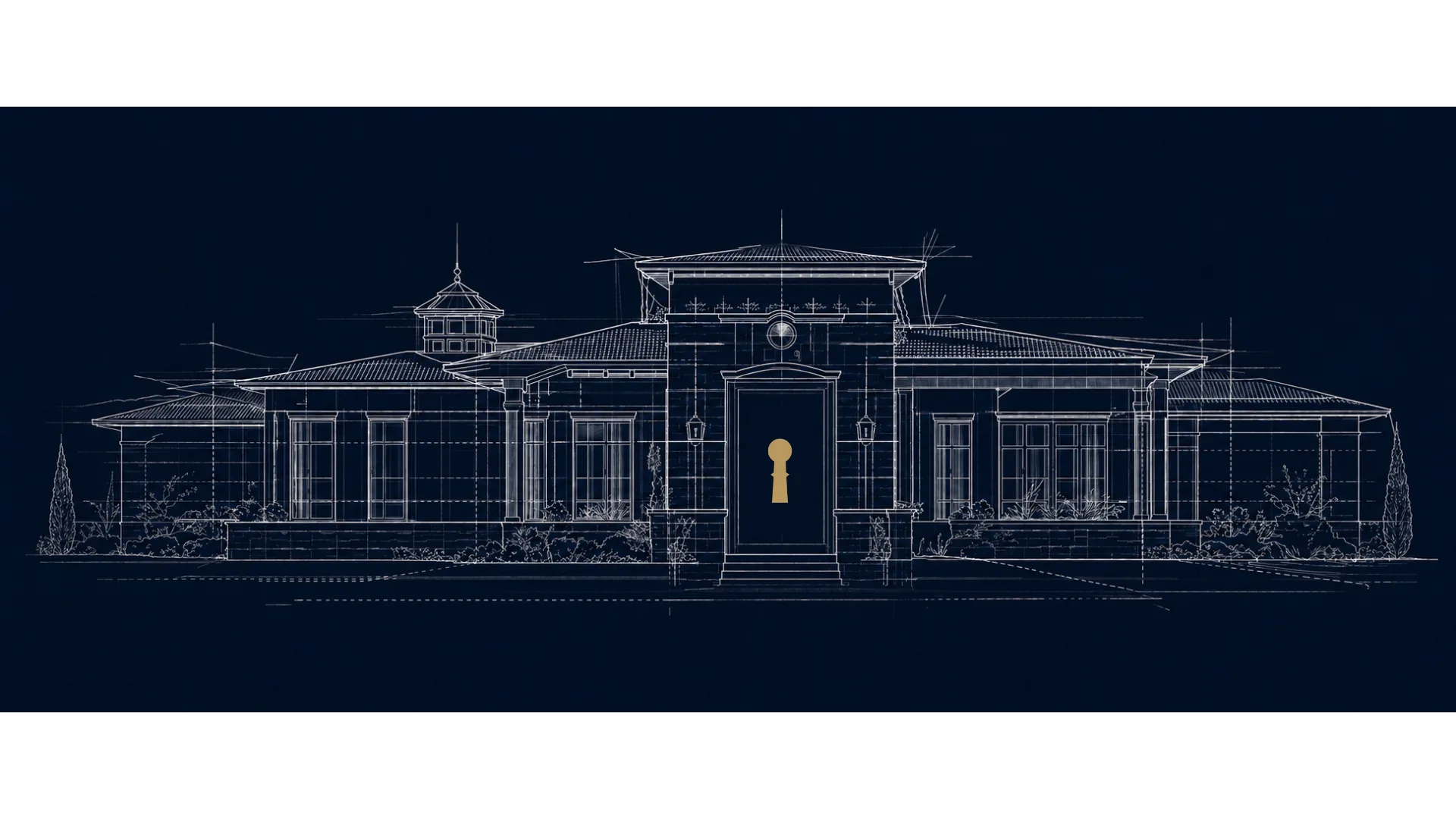 A private residence at dusk, Parker keyhole at the door