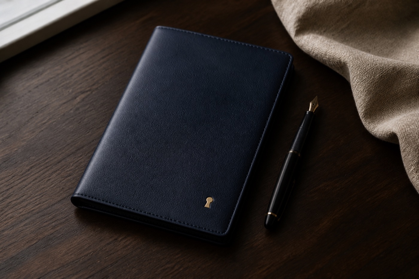 An open notebook on a wooden surface